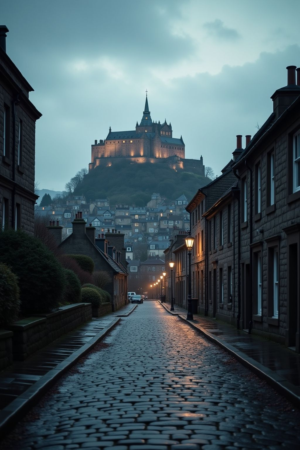 The Burns Monument on Calton Hill in Edinburgh, with the city skyline and Edinburgh Castle visible behind