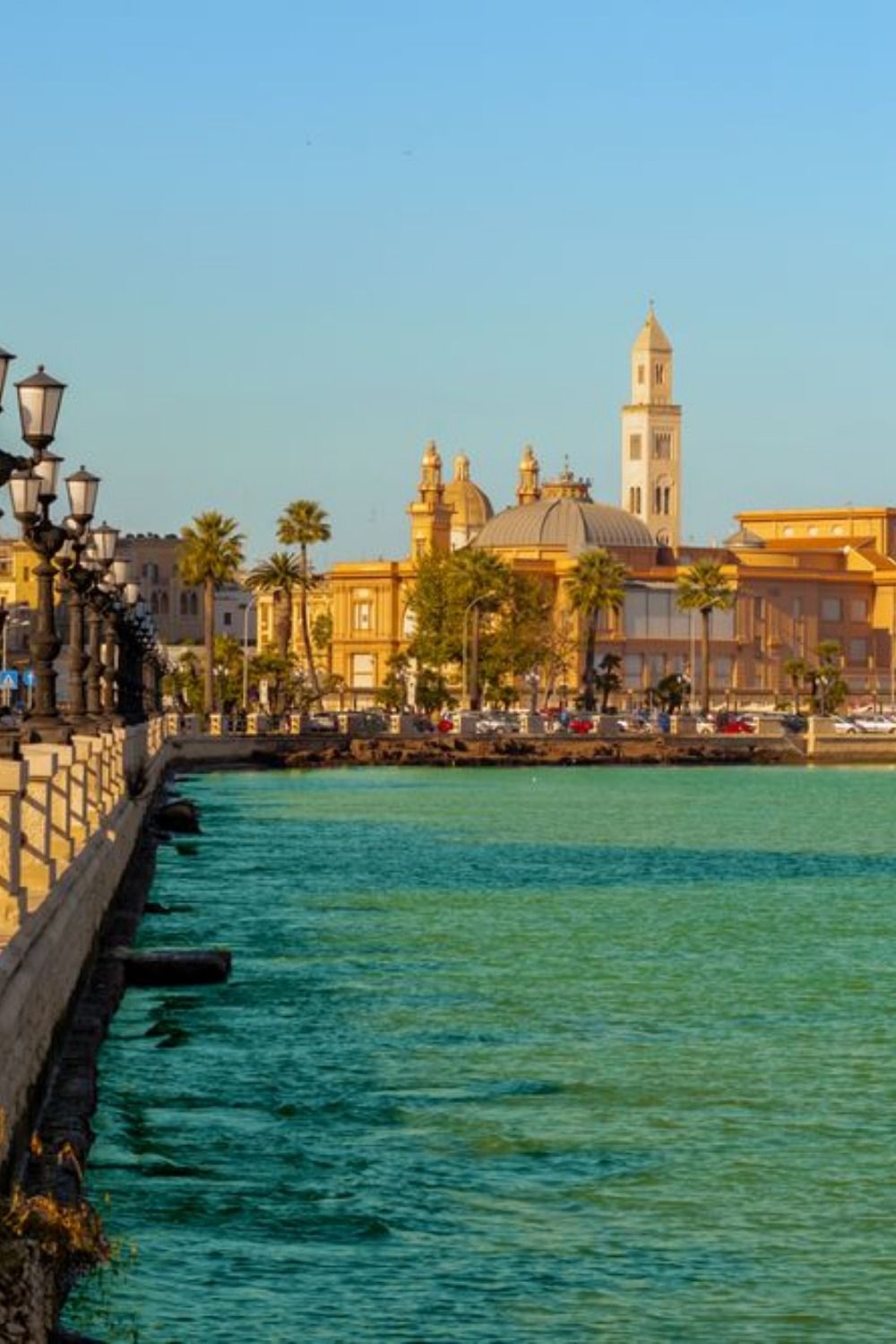 The seafront of Bari with the Basilica of San Nicola and the Swabian Castle overlooking the Adriatic Sea
