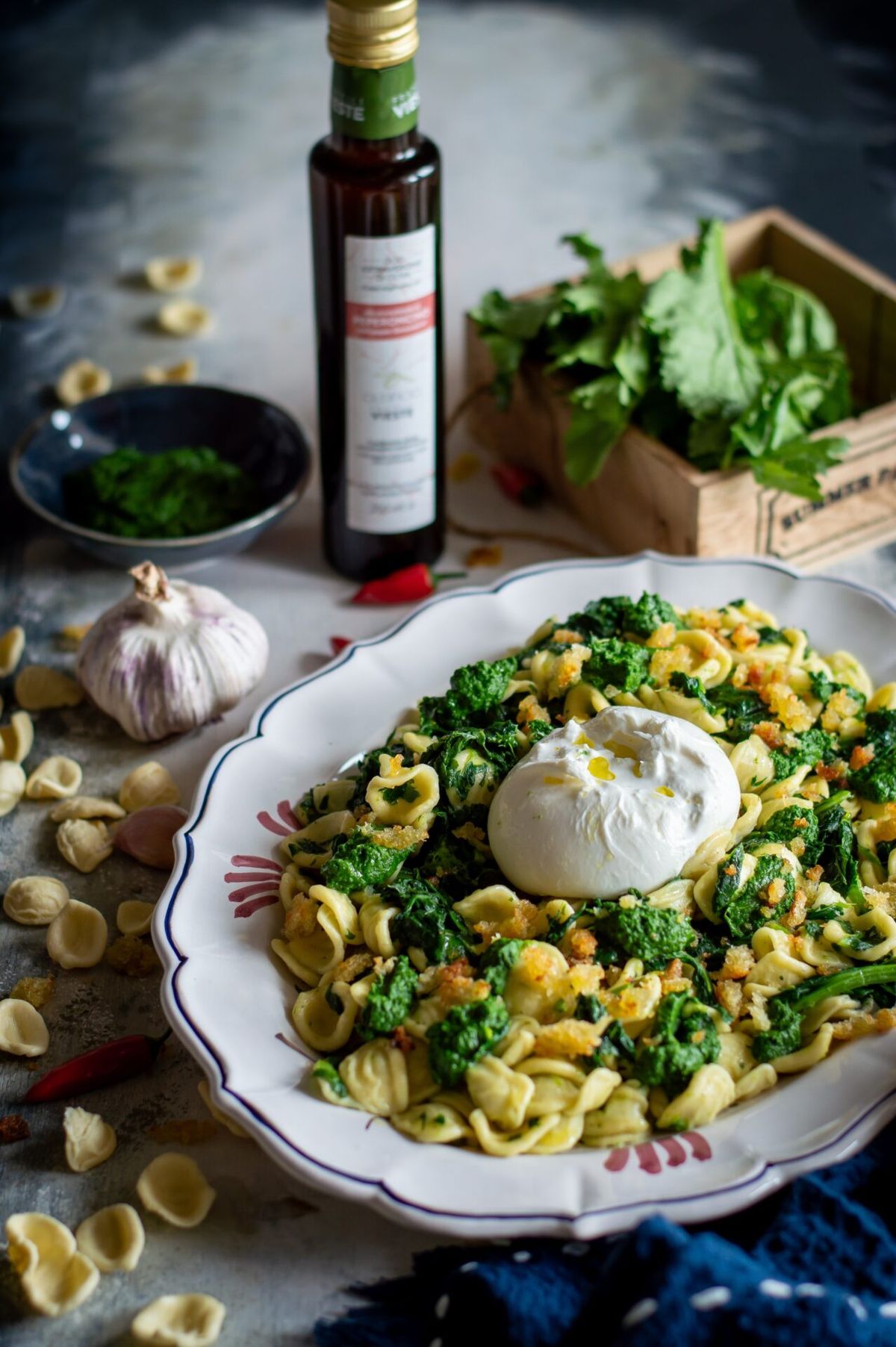 Traditional orecchiette pasta with turnip tops, the most famous dish of Apulian cuisine