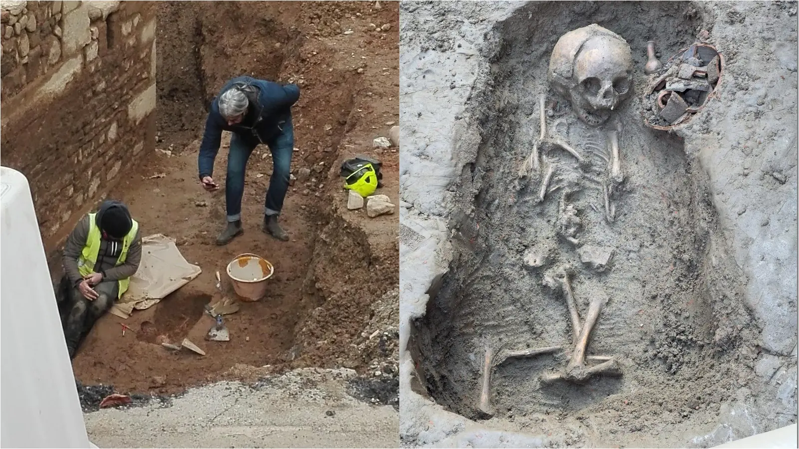 Archaeological excavations in Piazza Beccaria, Florence, revealing the Roman necropolis and medieval walls during tramway construction