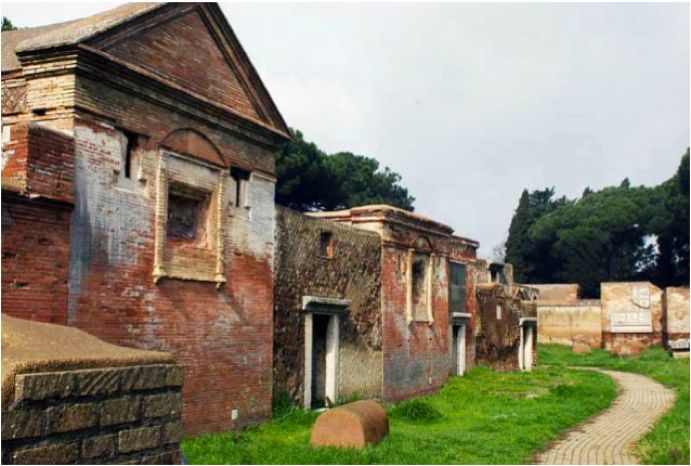 Detailed view of the Necropoli of Porto at Fiumicino: the funerary architecture of the workers who built and maintained the imperial port