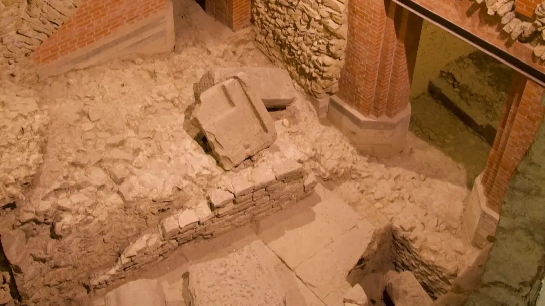 Archaeological excavations revealing the Roman Theatre of Florentia beneath the medieval and Renaissance centre of Florence