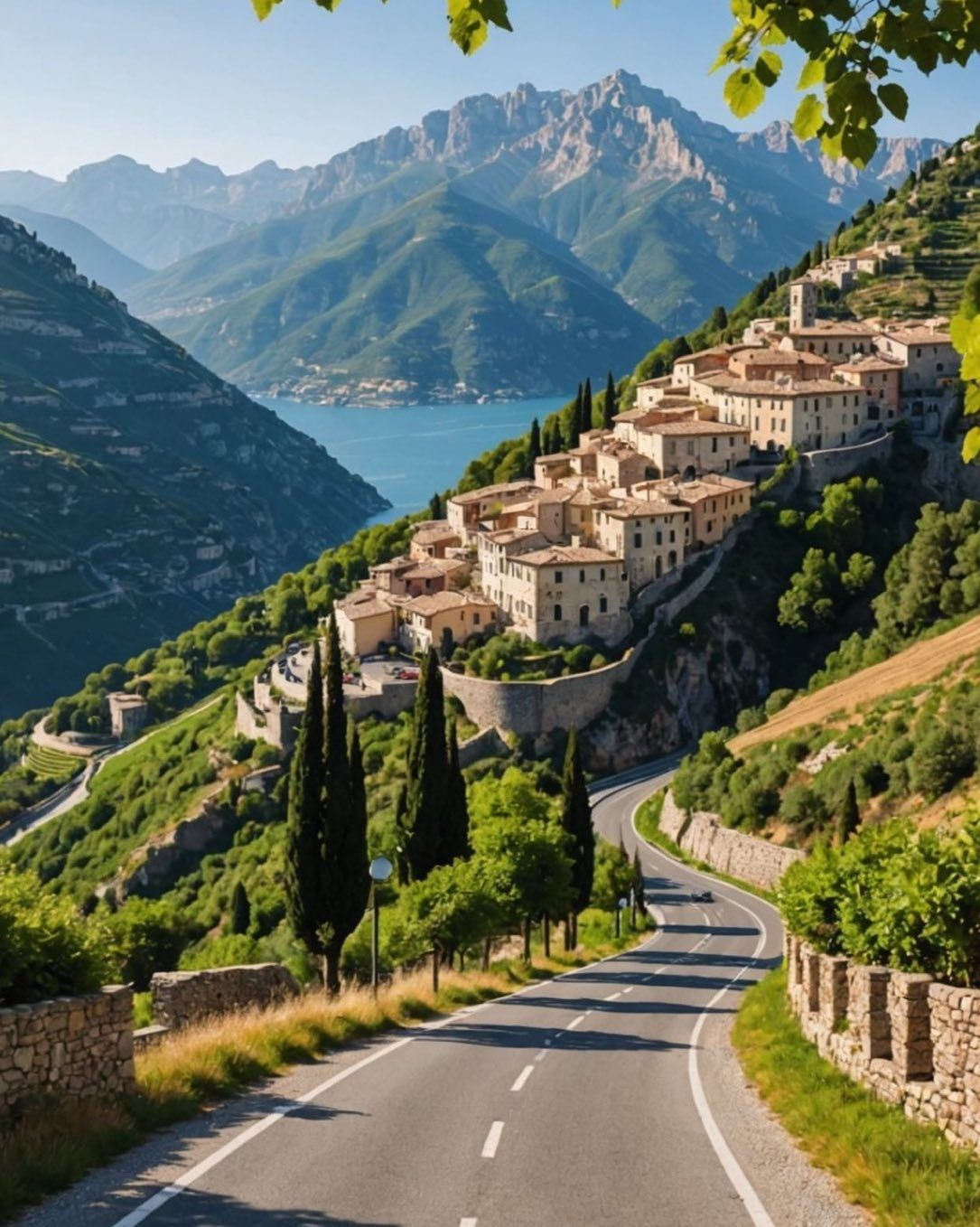 The magnificent panorama of Lake Garda, Italy's largest lake, with the crystal-clear turquoise water, the medieval villages and the dramatic Alpine peaks of the northern shore