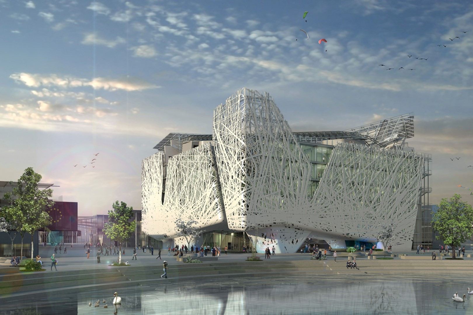 The Palazzo Italia at Milan Expo 2015, the extraordinary six-storey urban forest whose biodynamic cement facade captures air pollutants and converts them into inert salts