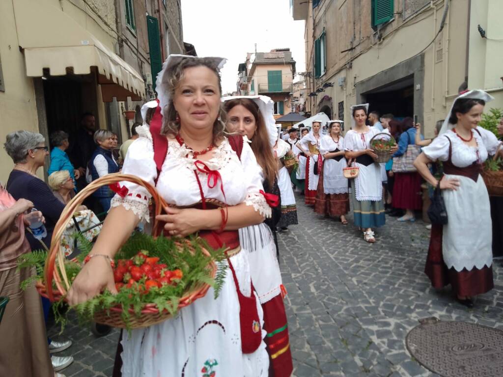 A traditional Nemi strawberry tart filled with custard and topped with fresh wild strawberries, the symbol of the Sagra della Fragola