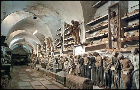The Capuchin Catacombs of Palermo, containing thousands of mummified bodies in a sacred underground corridor