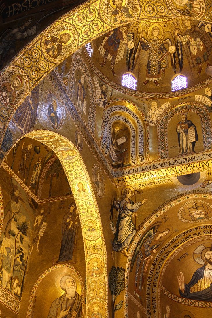 The golden Byzantine mosaics of the Palatine Chapel in Palermo, a masterpiece of Norman Arab culture