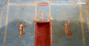 The Blue Walls Sanctuary discovered at Pompeii in 2024, its walls entirely covered in the costly Egyptian blue pigment