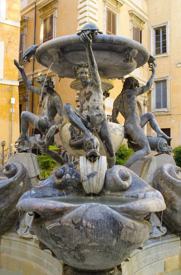 The Fountain of the Frogs in the magical Quartiere Coppedè in Rome, a masterpiece of eclectic architecture