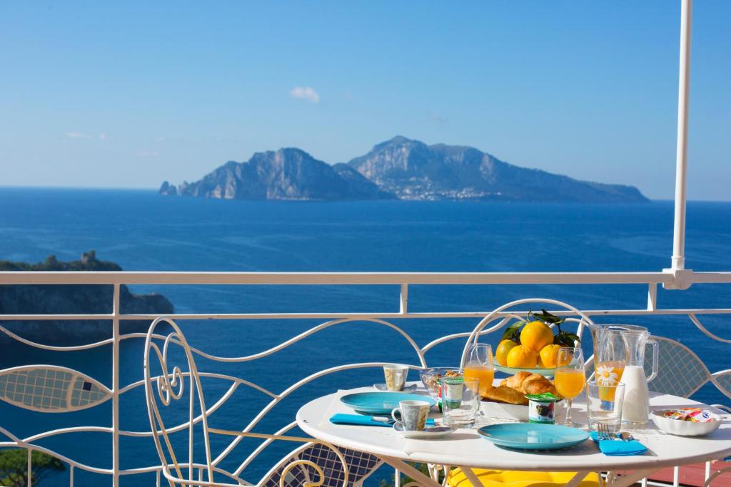 The island of Capri seen from the clifftops of Sorrento across the Bay of Naples