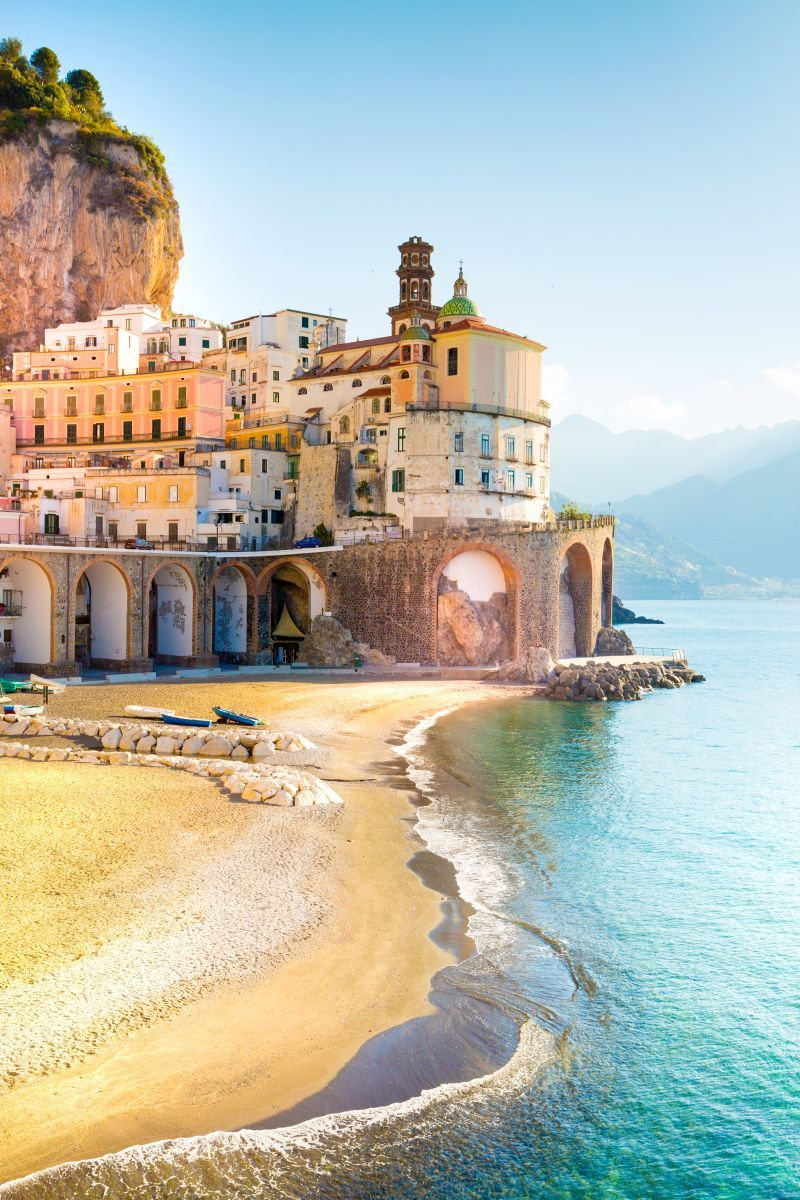 Sorrento and the Bay of Naples from the clifftop terraces, Campania, Italy
