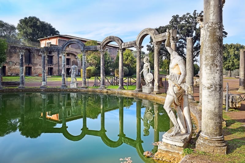 The Canopus at Hadrian's Villa in Tivoli, the long reflecting pool evoking the sacred canal of Alexandria in Egypt