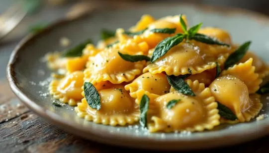 Traditional Piedmontese agnolotti del plin, hand-pinched pasta parcels served with roast jus