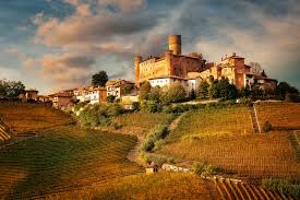The rolling hills of the Langhe, covered with Nebbiolo vineyards that produce Barolo and Barbaresco