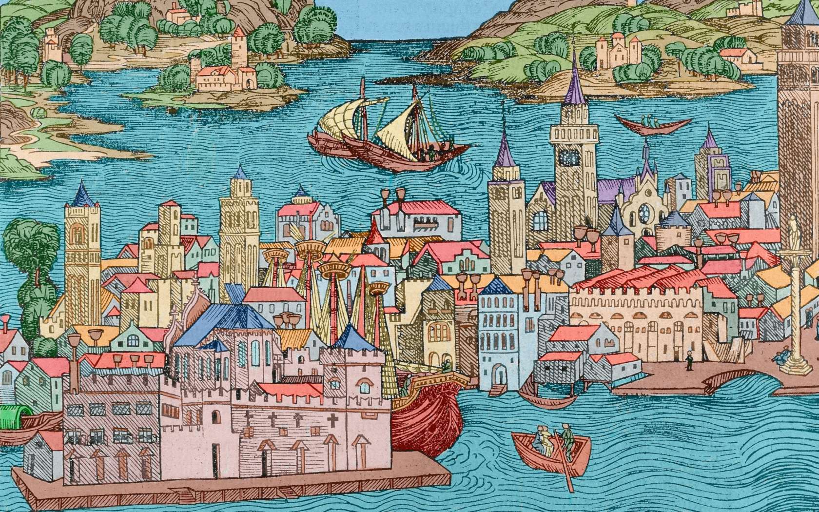 The Venice lagoon at dawn, as it would have appeared in the ninth century when the legend of Maria and Tancredi took place