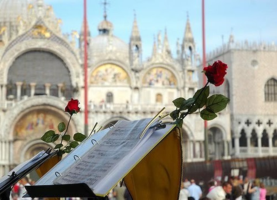 A single red rose bud, the bocolo, symbol of the Venetian Festa del Bocolo on 25 April