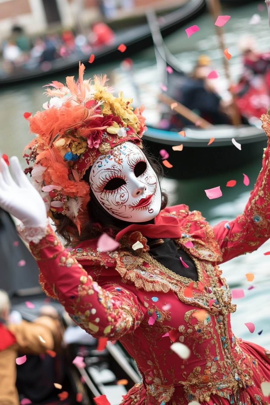 St Mark Square in Venice filled with masked figures and elaborate costumes during the Venice Carnival