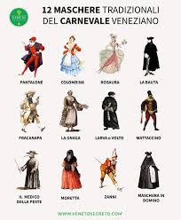 Masked figures in elaborate costumes at the Venice Carnival, with the domes of the Basilica di San Marco in the background