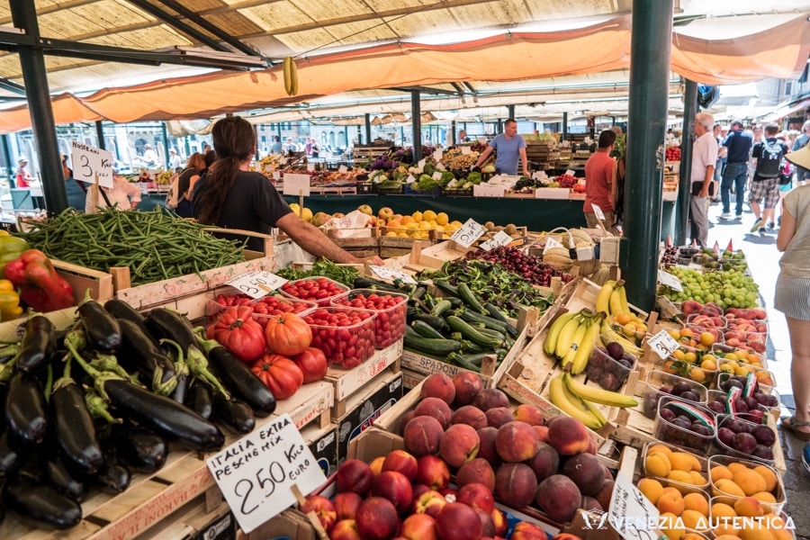 The Rialto market in Venice, one of the oldest and most colourful fresh markets in Italy