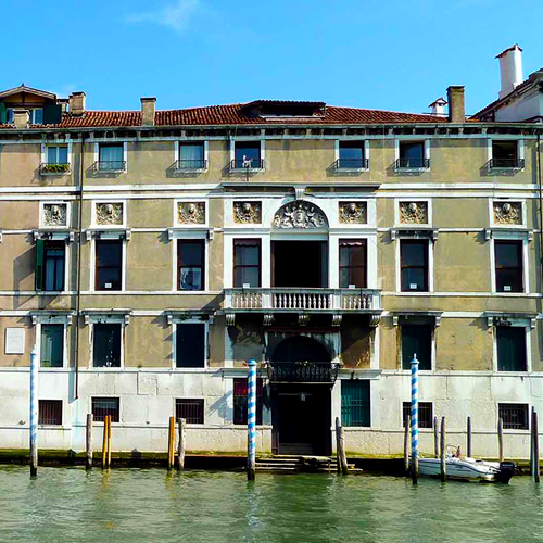 The imposing facade of Palazzo Mocenigo on the Grand Canal in Venice