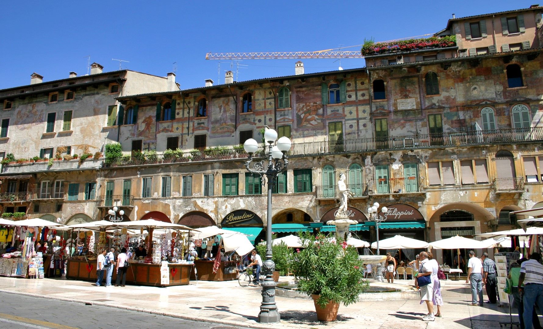 Piazza delle Erbe in Verona, one of the most beautiful medieval squares in Italy, built on the ancient Roman forum