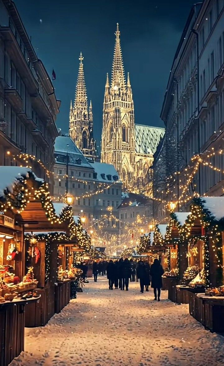 The Vienna Christkindlmarkt on the Rathausplatz: the grandest Christmas market in the German-speaking world, in front of the illuminated Neo-Gothic City Hall